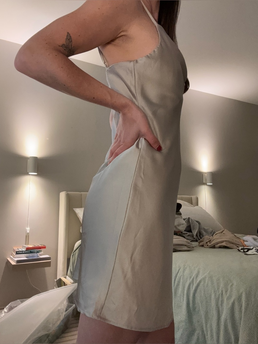 Simons Twik Satin Slip Dress in Champagne - Picture 3 of 5